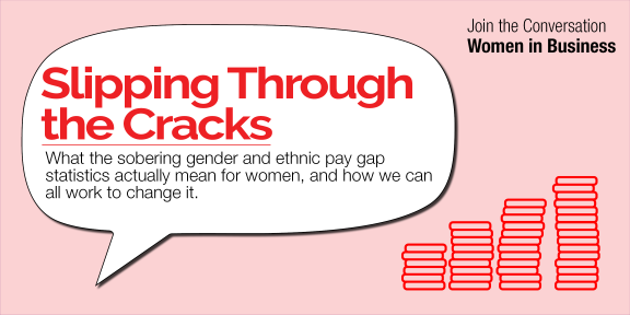 Slipping through the cracks title in a speech bubble, with a stack of coins as a motif